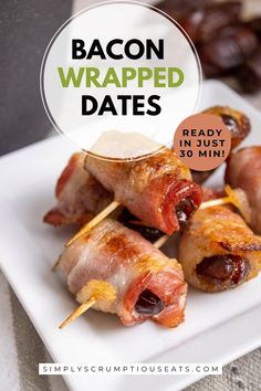 Bacon Wrapped Dates. Bacon Wrapped Meatballs, Bacon Dates, Dates Stuffed, Bacon Wrapped Smokies, Air Fryer Bacon, Wrapped Dates, Honey Drizzle, Bacon Wrapped Dates, Bacon Appetizers