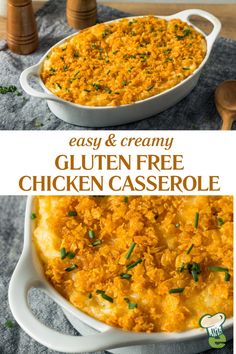 an easy and creamy gluten free chicken casserole is ready to be eaten