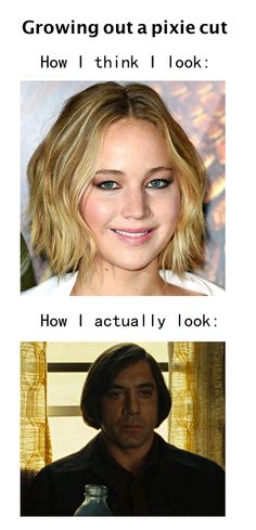 Growing out a pixie cut Growing Out A Pixie Cut, Growing Out A Pixie, Grown Out Pixie, Javier Bardem, Growing Out Short Hair Styles, Short Bob Haircuts, Grow Out, Cool Haircuts, Pixie Hairstyles