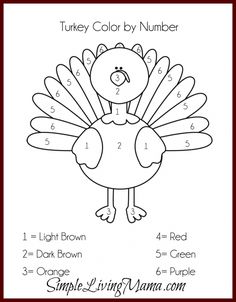 a turkey color by number page with numbers on it and an image of the turkey