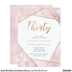 a pink and gold birthday party card