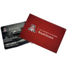 the university of arizona bookstores gift card is red and has black letters on it