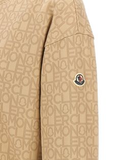 Cotton blend sweatshirt with all-over jacquard logo pattern, crew neck, long cuffed sleeves.MONCLERJacquard logo sweatshirtTrue to size fit Luxury Sportswear, Moncler Women, Quilt Jacket, Active Outfits, Logo Sweatshirt, Logo Pattern, Sportswear Brand, Sweatshirt Shirt, Down Jacket