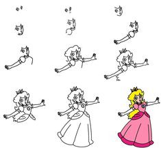 an image of princesses in different positions to be drawn by hand on white paper