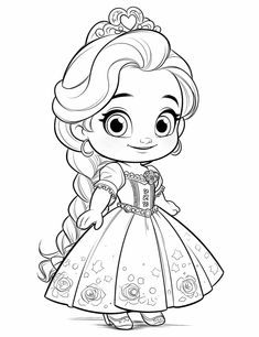 the princess from disney's frozen kingdom coloring page with her hair in pigtails