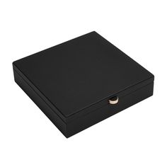 a black box with a gold ring on the bottom and inside is shown in front of a white background