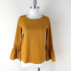 New Without Tags - Tried On/Tags Removed Marigold/Deep Mustard Pull Over Plenty Of Stretch Long Bell Sleeves Approx 23 Length Shoulder To Hem 18 1/2 Underarm B15 Marigold Yellow, Long Bell Sleeves, Ann Taylor, Bell Sleeves, Mustard, Top Blouse, Womens Tops, Tags, Yellow