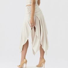 Mqtime Women’s Skirt High Waist Folds Irregular Split Satin Skirts Female Elegant Fashion Style 2023 Summer New Satin Pattern, Stil Elegant, Satin Skirt, Ruched Dress, Types Of Skirts, Mykonos, Elegant Fashion, Satin Fabric, Skirt Length