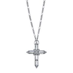 Crystal Baguettes adorn this cross pendant necklce in inspired beauty.NECKLACE DETAILS Length: 28 in. Pendant length: 2.1 in. Clasp: lobster-claw Base metal: alloy Plating: silver tone Not appropriate for children 14 years old and younger. Color: Grey. Gender: female. Age Group: adult. Beauty Necklace, 1928 Jewelry, Crystal Cross, Vintage Inspired Jewelry, Cameo Jewelry, Large Crystal, Creating Jewelry, Cross Pendant Necklace, Large Crystals