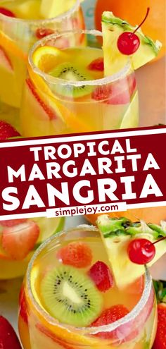 Tropical Margarita Sangria Recipe Margarita Sangria Recipe, Luau Drinks Alcoholic, Hawaiian Sangria, Tequila Punch Recipes, Easy Tequila Drinks Simple, Sangria With Rum, Summer Margarita Recipes, Tropical Margarita Recipe