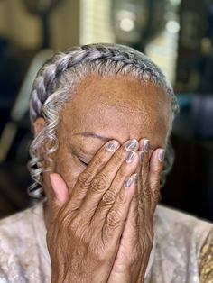 Grandma Hairstyles Black Women, Gray Braids For Black Women Silver Hair, Grey Hair Braids, Cornrow Updo Hairstyles, Braiding Ideas, Black Natural Hair Care, Natural Braided Hairstyles, Cornrow Braids, Gorgeous Gray Hair