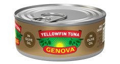 an open can of yellowfin tuna in olive oil on a white background with clippings