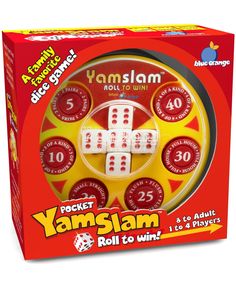 the yamslam roll to win game is in its box and it's ready to be played