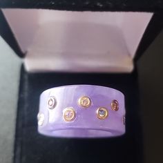 Lavender Jade Carved Band Ring With Multi Color Zirconia From Swarovski 14k Yg Over Sterling Silver Bezel Setting Have 2 Rings In Size 7 And 9, But Since It's Thick, It Fits Like A Size 6 For The Size 7 And 8 For The Size 9 Ring Is 50.90 Ctw In Jade. It Can Also Be Used As A Pendant, Like In Pictures(Necklace Not Included) Purple Multi-stone Diamond Ring Gift, Purple Multi-stone Diamond Ring As A Gift, White Sapphire Wedding Set, Sapphire Wedding Set, Infinity Band Ring, Silver Eternity Ring, Rose Gold Square, Rose Gold Ring Set, Gray Ring