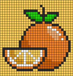 an image of a pixellated orange with green leaves on it