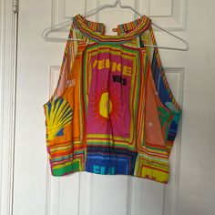 Bought From A Boutique Never Worn Perfect Condition Retro Multicolor Crop Top For Summer, Retro Summer Crop Top For Beach, Spring Vacation Crop Top With Graphic Print, Spring Vacation Graphic Print Crop Top, Retro Multicolor Print Tops For Beach, Retro Multicolor Print Beach Tops, Multicolor Fun Tops For Beach Season, Fun Multicolor Tops For Beach Season, Retro Spring Vacation Crop Top