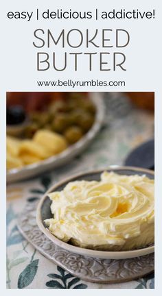 a bowl filled with whipped butter on top of a table