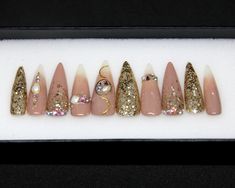 Maid Of Honor Press On Nails Set Stiletto Nails Set Luxury Etsy Maid Of Honor Nails Ideas, Maid Of Honor Nails, Acrylic Press On Nails, Lines On Nails, Great Nails, Strong Nails, Star Nails, Nails Coffin, Nail Sizes