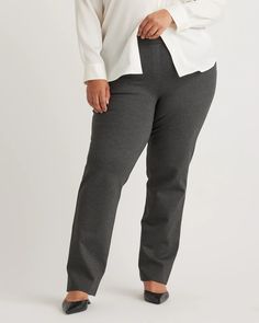 Ultra-Stretch Ponte Straight Leg Pants - Plus Size 28" inseam Pull-on 4-way Stretch Dress Pants For Work, Versatile Business Casual Pants With Elastic Waistband, Classic Bottoms With 5-inch Inseam And Elastic Waistband, Classic Bottoms With Elastic Waistband And 5-inch Inseam, Versatile Business Casual Dress Pants With Elastic Waistband, Versatile Dress Pants With Elastic Waistband For Business Casual, Versatile Dress Pants With Elastic Waistband, 4-way Stretch Pull-on Dress Pants For Workwear, Comfort Waistband 4-way Stretch Bottoms For Work