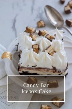 a piece of candy bar icebox cake on a plate