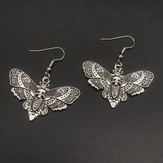 |<none>|3256804180981879 Silver Skull Earrings, Shiny Accessories, Gothic Moth, Alternative Earrings, Moth Earrings, Grunge Earrings, Skull Butterfly, Gothic Jewellery, Goth Earrings