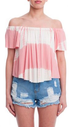 Off-the-Shoulder tie dye top Off Shoulder Top Outfit Summer, Off The Shoulder Top Outfit, 2018 Style, Top Summer Outfits, Yellow Party, Boho Pink, Pink Tie Dye, Pink Boho, Pink Ties