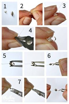 the instructions for how to make an ornament with beads and metal scissors are shown