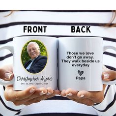 two people holding coffee mugs in their hands with the caption front and back