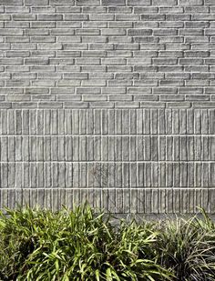 an image of a brick wall that is made out of bricks and has plants in the foreground