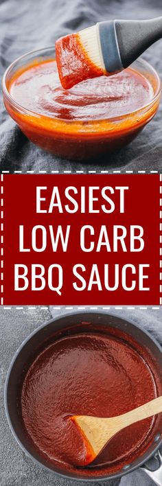 easy low carb bbq sauce in a bowl with a wooden spoon