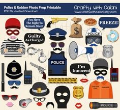 police and policeman photo props are shown in this graphic art workbook, which includes an assortment