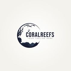 the logo for coral reefs is shown in black and white, with an underwater theme