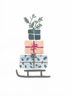 a drawing of presents stacked on top of each other