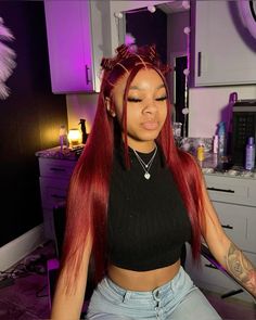 Red Frontal Hairstyles, Burgundy Quick Weave, Burgundy Wig Hairstyles, Red Wig Styles, Red Wig Hairstyles, Burgundy Wig Install, Vacay Hairstyles, Burgundy Hairstyles, Red Weave Hairstyles