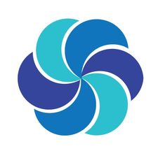 a blue and white circular logo