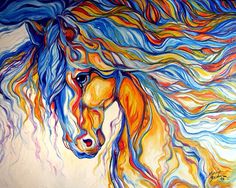 a painting of a horse with long, flowing manes on it's head