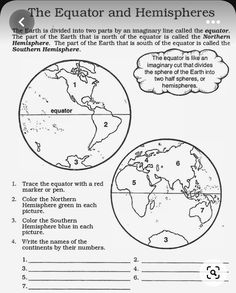 the earth and hemispheres worksheet for kids to learn how to read them