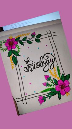 a greeting card with flowers and the word bieby on it in black ink