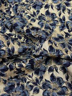 Metallic blue and gold floral embroidered brocade fabric, 58'' wide Floral Embroidered Jacquard Fabric For Wedding, Elegant Fitted Jacquard Embroidered Fabric, Festive Blue Brocade Embroidered Fabric, Festive Jacquard Fabric With Embroidery, Festive Embroidered Jacquard Fabric, Fitted Gold Jacquard Fabric, Embroidered Fitted Brocade Fabric, Fabulous Fabrics, Brocade Fabric