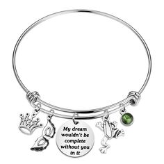 PRICES MAY VARY. ○MATERIAL: Our princess tiana Bracelet made of stainless steel, safe, durable and easy to use. ○Size:frog prince jewelry is 2.0cm with the heart charm: the bracelet is adjustable.Perfect size for daily use. ○Do you envy their love? Do you want to have your own frog prince? After all that time, do you still want to see this movie again? Don't you want to have the indispensable movie accessories that belong to every loyal fans?I think every princess should say yes. ○The encouragem Tiana Princess And The Frog Jewelry, Fairies Movie, Frog Jewelry, Themed Gift Baskets, Princess Tiana, Jewelry Quotes, Cute Fairy, Pandora Bracelet, Girls Jewelry