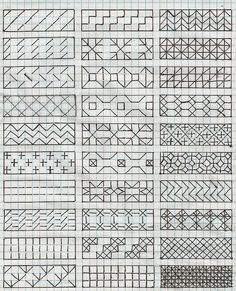 the different patterns used in this pattern book are drawn on graph paper, and have been placed