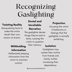 Gaslighting is a form of emotional abuse where a person seeks to undermine another's reality, making them doubt their perceptions, memories, or sanity. Gaslighting is a harmful form of emotional manipulation that can leave lasting scars on an individual's mental health. Recognizing the signs, understanding its impact, and taking proactive steps to overcome gaslighting are crucial for reclaiming one's sense of self and well-being. Remember, you are not alone, & seeking help is a sign of strength Signs Of Being Manipulated, Effects Of Gaslighting, Is He Manipulating Me, Definition Of Gaslighting, What Is Gaslighting Relationships, Emotional Manipulators Signs, How To Respond To Gaslighting, Examples Of Gaslighting, Gaslighting Examples