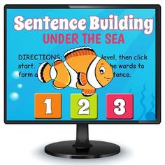 a computer screen with the words sentence building under the sea on it's display