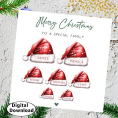 christmas cards with santa hats on them and the words merry christmas to a special family