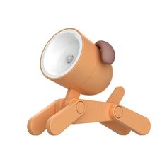 an orange wooden toy with a light on it's head and legs in the shape of a dog