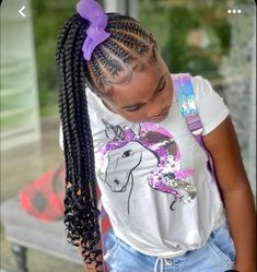 Kids Braided Ponytail With Curls, Kids Feed In Ponytail, Kid Hairstyles Black Braids, Young Black Girls Braided Hairstyles, Kids Braided Hairstyles Ponytail, Hairstyles For 9 Year Girl Black, Kid Feed In Braid Styles, Cornrow Ponytail Hairstyles For Kids, Braid Ponytail For Black Kids