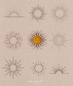 a drawing of the sun with different shapes and sizes on it's face, from top to bottom