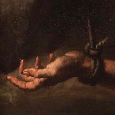 a painting of a hand holding a rope