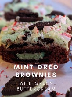 mint oreo brownies with green buttercream