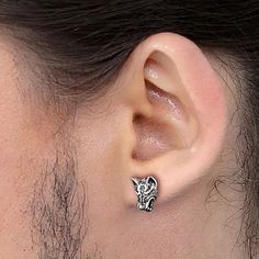 Gothic Wolf Stud Earrings, Suitable for Hip Hop Young Men, Attractive and Eye-Catch. Hypoallergenic, perfect for sensitive skin. These wolf stud earrings are unique for father, husband, boyfriend, brother and friends on Halloween, Valentine's Day, Birthday, Graduation, Anniversary, Thanksgiving or Christmas.   SPU:  TE12987V  Collection:  Viking  Material：925 Sterling Silver  Size: 9.9mm*6.9mm  Weight: 2g  Clean it with a soft dry cloth.   Keep away from water and chemicals.   Avoid wearing it w Mens Viking Earrings, Viking Wolf, Nordic Vikings, Stud Earrings For Men, Viking Symbols, Earrings For Men, Norse Vikings, Big Rings, Viking Jewelry